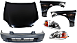 1996 Honda Civic - 6-Piece Kit Factory Style Hood, Steel, Primed, Coupe,  Includes (1) Bumper Cover, (2) Fender, (2) Headlight, and (1) Hood