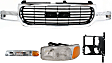 4-Piece Kit Grille, Chrome Shell with Painted Black Insert, Sport Utility, Except C3/Denali Models, Includes (1) Grille, (1) Headlight, (1) Headlight Bracket, and (1) Parking Light