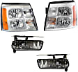2002 Cadillac Escalade EXT - 4-Piece Kit Driver and Passenger Side Halogen Headlight, With bulb(s), OE Replacement,  Includes (2) Fog Light and (2) Headlight