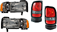 1994-2002 Dodge Ram 2500 - 4-Piece Kit Driver and Passenger Side Halogen Headlight, With bulb(s), OE Replacement, Includes (2) Headlight and (2) Tail Light