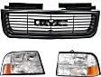 2002 GMC Sonoma - 3-Piece Kit Driver and Passenger Side Halogen Headlight, With bulb(s), OE Replacement,  Includes (1) Grille Assembly and (2) Headlight