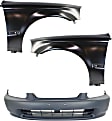 1997 Honda Civic - 3-Piece Kit Front Primed Bumper Cover, Coupe,  Includes (1) Bumper Cover and (2) Fender