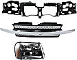 2002-2009 Chevrolet Trailblazer - 3-Piece Kit Passenger Side Halogen Headlight, With bulb(s), With Full Width Grille Bar, OE Replacement, Includes (1) Headlight, (1) Header Panel and (1) Grille Assembly