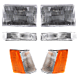 6-Piece Kit Driver and Passenger Side Halogen Headlight, With bulb(s), OE Replacement, Includes (2) Turn Signal Light, (2) Corner Light and (2) Headlight