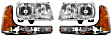 1999-2000 Cadillac Escalade - 4-Piece Kit Driver and Passenger Side Halogen Headlight, With bulb(s), For Models With Denali Package, OE Replacement, Includes (2) Headlight and (2) Parking Light