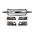 5-Piece Kit Grille, Chrome Shell with Textured Black Insert, SS Models With Dale Earnhardt Package, Includes (1) Grille, (2) Headlight, and (2) Turn Signal Light