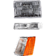 3-Piece Kit Driver Side Halogen Headlight, With bulb(s), OE Replacement, Includes (1) Turn Signal Light, (1) Corner Light and (1) Headlight