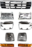 1994 Ford Bronco - 9-Piece Kit Grille, Chrome Shell with Painted Gray Insert, Below Headlamp,  Includes (2) Corner Light, (1) Grille, (2) Headlight, (2) Headlight Door, and (2) Turn Signal Light