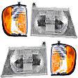 2002 Ford E-250 Econoline - 4-Piece Kit Driver and Passenger Side Halogen Headlight, With bulb(s), OE Replacement,  Includes (2) Corner Light and (2) Headlight