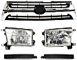 5-Piece Kit Driver and Passenger Side Grille and Grille Extension Chrome Shell with Primed Insert, Includes (2) Headlight and (3) Grille Assembly