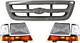 2000 Ford Ranger - 5-Piece Kit Driver and Passenger Side Halogen Headlight, With bulb(s), OE Replacement, RWD, Includes (2) Corner Light, (1) Grille Assembly, and (2) Headlight