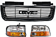 3-Piece Kit Driver and Passenger Side Halogen Headlight, With bulb(s), OE Replacement, Includes (2) Headlight and (1) Grille Assembly