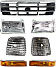7-Piece Kit, Grille Chrome Shell with Painted Gray Insert, Below Headlamp, Includes (2) Corner Light, (1) Grille, (2) Headlight, and (2) Turn Signal Light