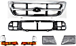 6-Piece Kit, Grille Chrome, RWD, Includes (2) Corner Light, (1) Grille, (1) Header Panel, and (2) Headlight
