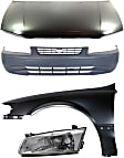 4-Piece Kit Factory Style Hood, USA Built Vehicle, Steel, Primed, Includes (1) Bumper Cover, (1) Fender, (1) Headlight, and (1) Hood