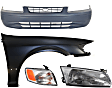 1998-2005 Toyota Camry - 4-Piece Kit, Front Primed Bumper Cover, Includes (1) Bumper Cover, (1) Corner Light, (1) Fender, and (1) Headlight