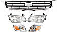 2000-2001 Toyota Camry - 5-Piece Kit Driver and Passenger Side Halogen Headlight, With bulb(s), OE Replacement, Includes (2) Corner Light, (2) Headlight and (1) Grille Assembly