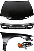 4-Piece Kit Factory Style Hood, Steel, Primed, Includes (1) Bumper Cover, (1) Fender, (1) Headlight, and (1) Hood