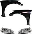 4-Piece Kit Driver and Passenger Side Halogen Headlight, Without bulb(s), OE Replacement, Includes (2) Headlight and (2) Fender