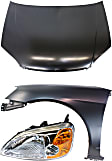 3-Piece Kit Factory Style Hood, Coupe, Steel, Primed, Includes (1) Fender, (1) Headlight, and (1) Hood