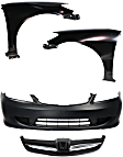2005 Honda Civic - 4-Piece Kit Front Primed Bumper Cover, Except Hybrid Model, Sedan, Includes (1) Bumper Cover, (2) Fender, and (1) Grille
