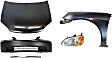 2003 Honda Civic - 5-Piece Kit Factory Style Hood, Steel, Primed, Sedan,  Includes (1) Bumper Cover, (1) Fender, (1) Headlight, (1) Hood, and (1) Hood Molding