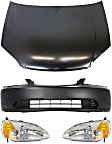 2002 Honda Civic - 4-Piece Kit Factory Style Hood, Steel, Primed, Coupe,  Includes (1) Bumper Cover, (2) Headlight, and (1) Hood