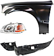 3-Piece Kit Driver Side Halogen Headlight, Without bulb(s), OE Replacement, Includes (1) Headlight, (1) Fender and (1) Fender Liner
