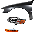 3-Piece Kit Driver Side Halogen Headlight, With bulb(s), OE Replacement, Includes (1) Fender, (1) Turn Signal Light and (1) Headlight