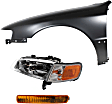 3-Piece Kit Driver Side Halogen Headlight, With bulb(s), OE Replacement, Includes (1) Fender, (1) Turn Signal Light and (1) Headlight
