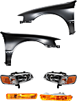 6-Piece Kit Driver and Passenger Side Halogen Headlight, With bulb(s), OE Replacement, Includes (2) Fender, (2) Turn Signal Light and (2) Headlight