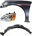 3-Piece Kit Driver Side Halogen Headlight, Without bulb(s), OE Replacement, Coupe, Includes (1) Headlight, (1) Fender and (1) Fender Liner