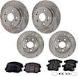 4-Wheel Set Front and Rear Brake Disc and Pad Kit, Cross-drilled and Slotted 5 Lugs Front-281.94 mm/Rear-281.69 mm Ceramic Pro-Line Series, Includes (2) Brake Pad Set and (4) Brake Disc