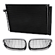 3-Piece Kit Driver and Passenger Side Grille Chrome Shell with Black Insert, Includes (1) A/C Condenser and (2) Grille Assembly