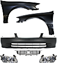 6-Piece Kit, Front Primed Bumper Cover, Includes (1) Bumper Cover, (2) Fender, (1) Grille, and (2) Headlight