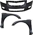 3-Piece Kit, Front Primed Bumper Cover, Includes (1) Bumper Cover and (2) Fender