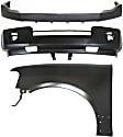 3-Piece Kit, Front, Upper and Lower Primed Bumper Cover, Includes (2) Bumper Cover and (1) Fender