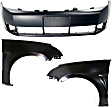 2010 Ford Focus - 3-Piece Kit Front Primed Bumper Cover, Sedan,  Includes (1) Bumper Cover and (2) Fender