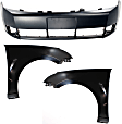 2011 Ford Focus - 3-Piece Kit Front Primed Bumper Cover, Sedan, CAPA Certified  Includes (1) Bumper Cover and (2) Fender