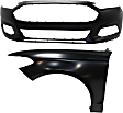 2015 Ford Fusion - 2-Piece Kit Front Primed Bumper Cover, For Models Without Active Park Assist System, CAPA Certified  Includes (1) Bumper Cover and (1) Fender