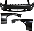 2009 Ford Mustang - 3-Piece Kit Front Primed Bumper Cover, For Models Without California Special Package, Without Bullitt,  Includes (1) Bumper Cover and (2) Fender