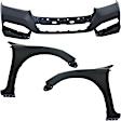 3-Piece Kit, Front Primed Bumper Cover, Sedan, Includes (1) Bumper Cover and (2) Fender