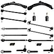 8-Piece Kit Front, Driver and Passenger Side, Lower Control Arm Kit, Includes (2) Control Arm, (2) Sway Bar Link, and (4) Tie Rod End