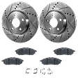 2-Wheel Set Front Brake Disc and Pad Kit, Cross-drilled and Slotted 5 Lugs 319.5 mm, Includes (1) Brake Pad Set and (2) Brake Disc