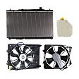 4-Piece Kit Radiator, Includes (1) Radiator, (2) Cooling Fan Assembly and (1) Coolant Reservoir