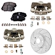2-Wheel Set Front Brake Kit With Calipers, Cross-drilled and Slotted 5 Lugs 275 mm Ceramic FWD, Includes (2) Brake Caliper, (2) Brake Disc and (1) Brake Pad Set