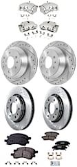 4-Wheel Set Front and Rear Brake Kit With Calipers, Front-Plain Surface/Rear-Cross-drilled and Slotted 6 Lugs, Front-Ceramic/Rear-Semi-Metallic Includes (4) Caliper, (4) Disc and (2) Pad Set