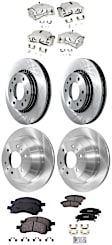 4-Wheel Set Front and Rear Brake Kit With Calipers, Plain Surface 6 Lugs Front-302.01 mm/Rear-325.12 mm Front-Ceramic/Rear-Semi-Metallic, Includes (4) Caliper, (4) Disc and (2) Pad Set