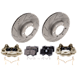 2-Wheel Set Front Brake Kit With Calipers, Cross-drilled and Slotted 6 Lugs 338.07 mm Ceramic, Includes (2) Brake Caliper, (2) Brake Disc and (1) Brake Pad Set