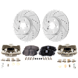 2-Wheel Set Front Brake Kit With Calipers, Cross-drilled and Slotted 5 Lugs 275 mm Ceramic FWD, Includes (2) Brake Caliper, (2) Brake Disc and (1) Brake Pad Set